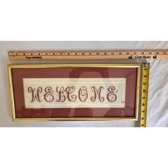 Vintage Framed Cross Stitch Matted Welcome Sign Country Farm House Decor - Picture 4 of 8
